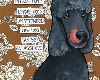 Unattended, black Poodle dog wall art print gifts