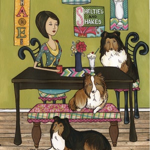 ORIGINAL PAINTING Shelties and Shakes- original mixed media painting