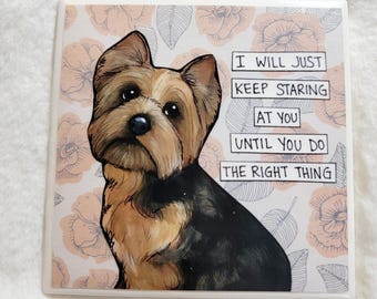 Staring at You, Yorkie dog decorative coaster tile