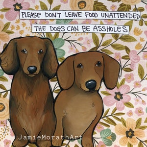 Food Unattended dachshund dog wall art print