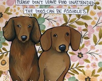 Food Unattended dachshund dog wall art print