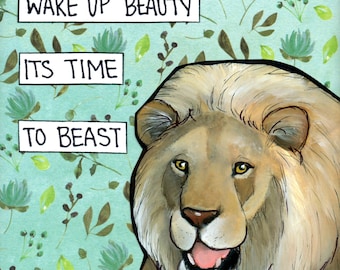 Time To Beast, lion wall art print