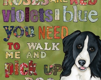 Walk Me, border collie dog wall art print