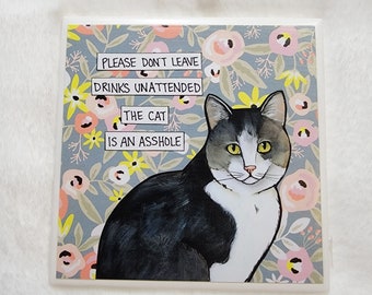 Drinks Unattended, cat decorative coaster tile