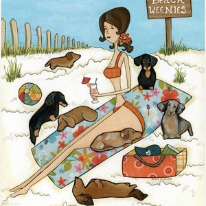 Beach Weenies Forever, dachshund dog wall art print