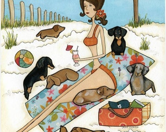 Beach Weenies Forever, dachshund dog wall art print