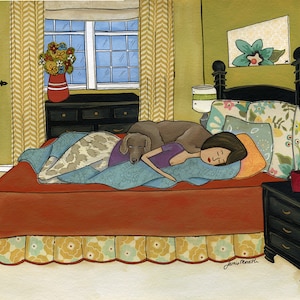 Weimaraner Bed Hog, dog art print