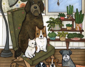 Dogs and Plants, dog wall art print