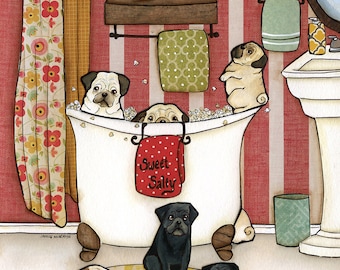 Pug Popcorn Bath, art print