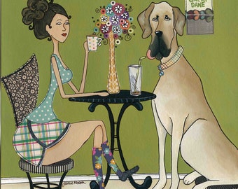 ORIGINAL PAINTING Keep Calm and Be Great- Great Dane dog, original mixed media painting