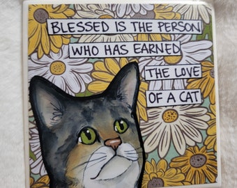 Blessed cat decorative coaster tile