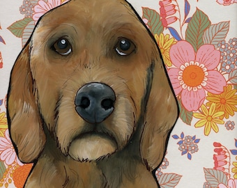 Dog Cuddles, Doodle dog wall art print gifts
