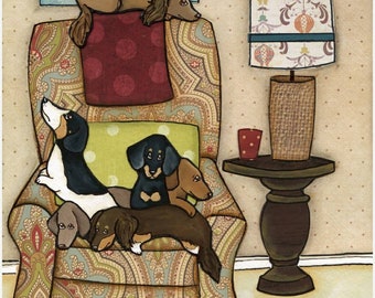 Chair Full of Weenies, dachshund dog wall art print