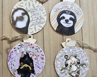 Animal Ornaments, Sloth, Giraffe  Emu