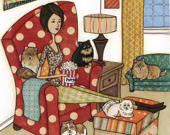 Pomeranians and Popcorn, art print