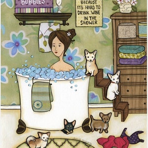 Chihuahuas and Bubbles, dog wall art print gifts