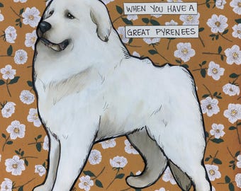 Personal Space, Great Pyrenees dog wall art print. Great gift ideas for dog lovers.