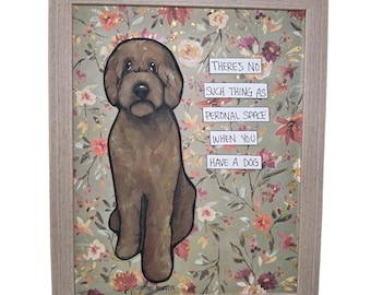 PERSONAL SPACE, Doodle dog handmade wall art sign