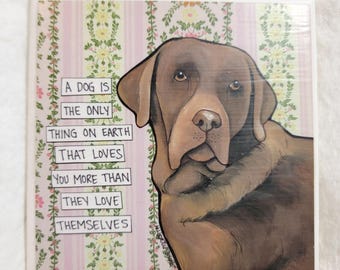 Love You More, Chocolate Labrador Retriever dog decorative coaster tile
