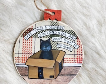 Here Comes a Delivery cat ornament