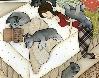 ORIGINAL PAINTING, Bearded Snuggles, Schnauzer dog art
