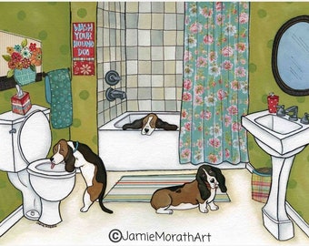 Wash Your Hounds, Basset Hound dog art print gift