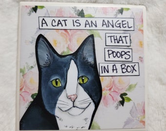 An Angel cat decorative tile coaster