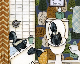 ORIGINAL PAINTING, A Skunk, Whimsical skunk home decor wall art. Great gift ideas for animal, skunk lovers or just skunk humor.