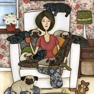 Cuddle Pugs, Pug dog wall art print gifts