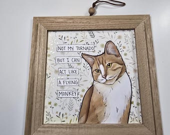ORIGINAL Not My Tornado, mixed media cat painting