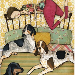 Coonhound Cuddles, dog wall art print gifts