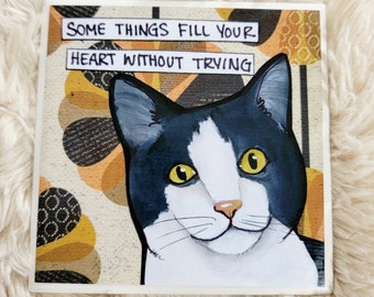 Fill Your Heart cat ceramic tile