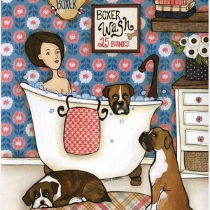 Boxer Wash, Boxer dog wall art gift
