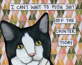 Push Shit cat wall art print