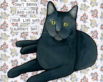 Bad Luck cat wall art print gifts