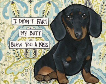 Blew You a Kiss, dachshund dog wall art print