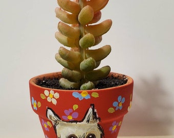 ONE of a KIND ORIGINAL Cairn Terrier mini pot with artificial succulent