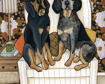 ORIGINAL PAINTING Move the Coonhounds dog ORIGINAL mixed media painting