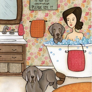 Weimaraner Bath, art print