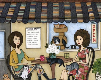 ORIGINAL PAINTING, Feline Fine Cafe
