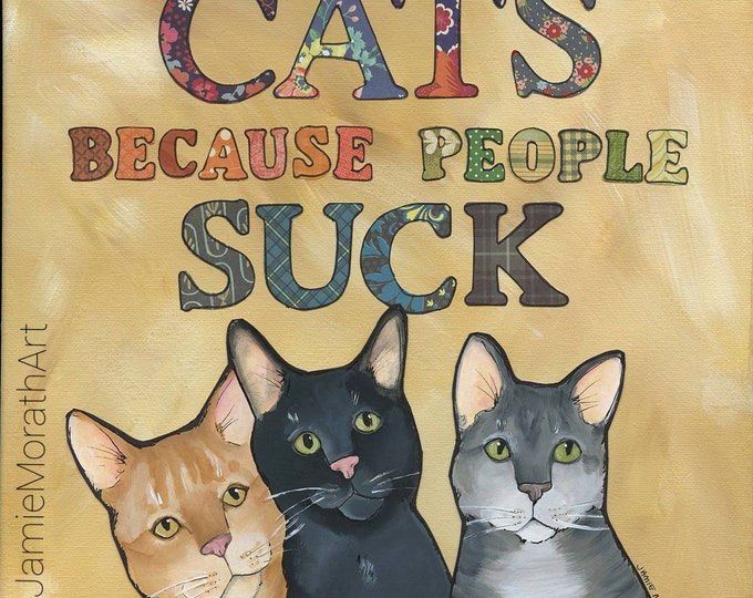 Featured listing image: People Suck, cat art print