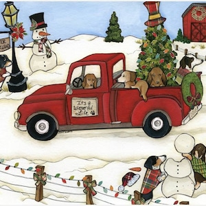 Winter Wienerland, dachshund dog wall art print