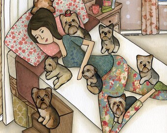 ORIGINAL PAINTING, Goodnight Yorkies, Yorkie terrier dog art