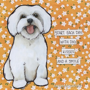 Dog Kisses, Maltese dog wall art print. Great dog lovers gift ideas.