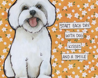 Dog Kisses, Maltese dog wall art print. Great dog lovers gift ideas.