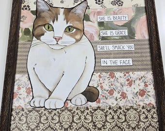 ORIGINAL Beauty and Grace, mixed media cat painting