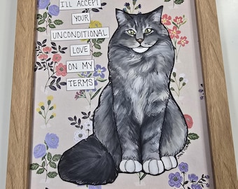 ORIGINAL On My Terms, mixed media cat painting