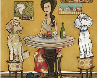 Poodles and Noodles, poodle dog art print