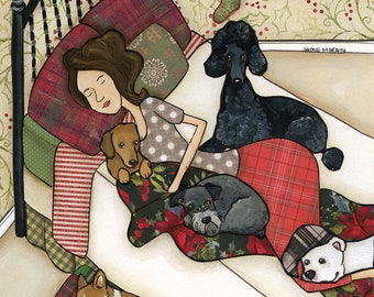 ORIGINAL PAINTING To All a Goodnight- Christmas Dog Original mixed media painting