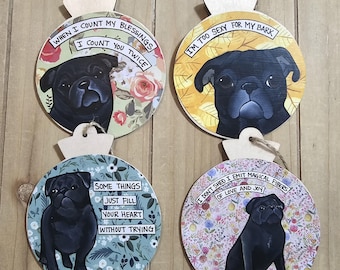 Black Pug Dog Ornaments